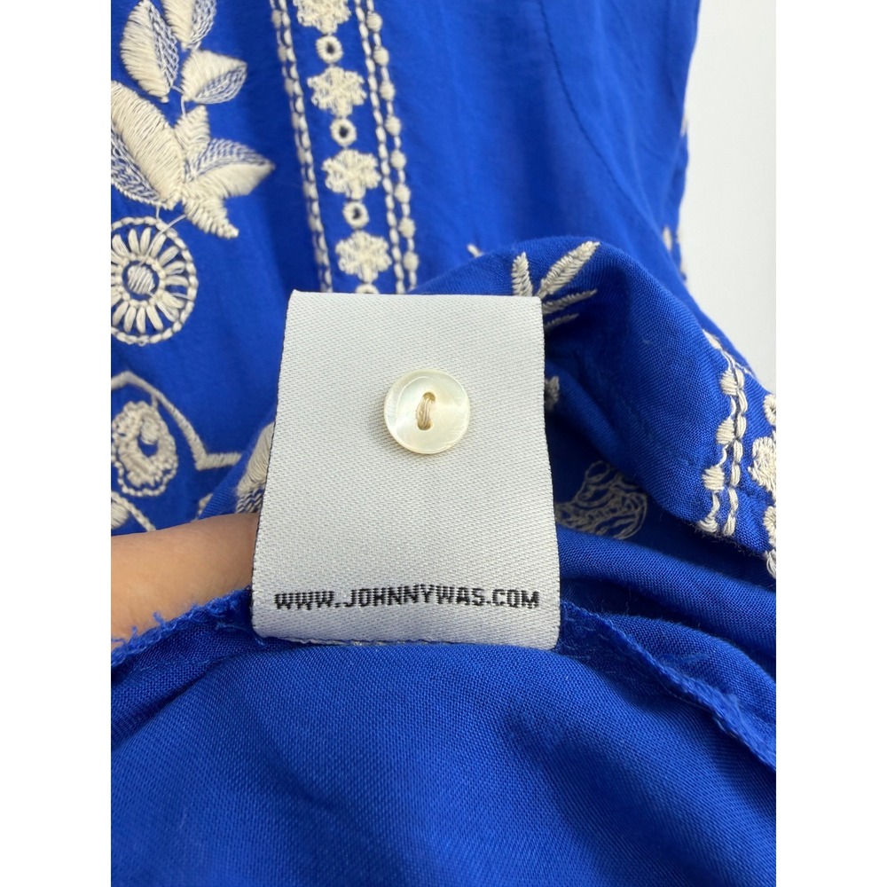 Johnny Was Workshop scalloped Embroidered Blouse Women M Blue Button Front Modal - Picture 7 of 7